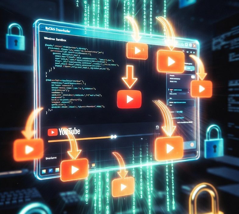 Windows Sandbox met ByClick Downloader voor gratis YouTube downloads.
