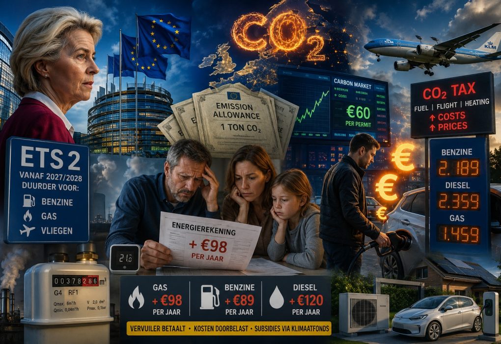 EU ETS2 klimaatbeleid zorgt voor hogere kosten voor benzine, gas en vliegen vanaf 2027 en 2028.
