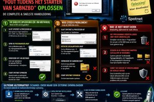Handleiding voor het oplossen van de Spotnet Classic SABnzbd-foutmelding “Fout tijdens het starten van SABnzbd” in Windows 11 en Windows 10, inclusief het verwijderen van sabnzbd.ini, cachebestanden legen, Taakbeheer controleren en overstappen naar een externe downloader.